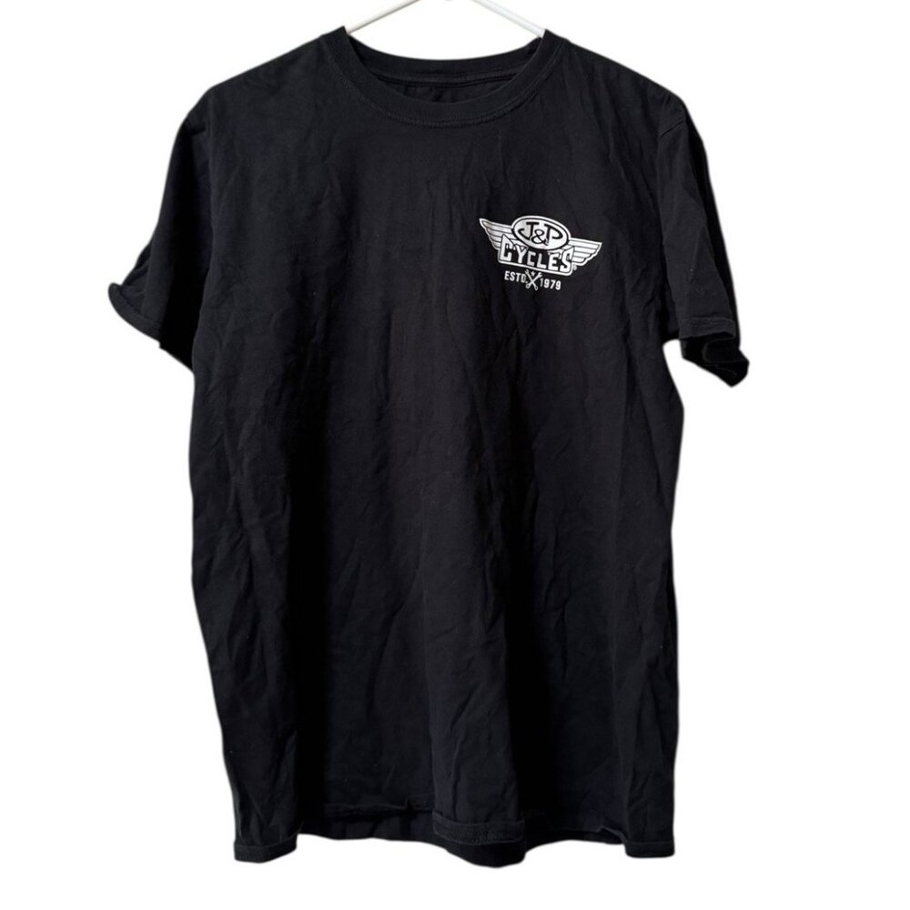 J & P Cycles Ride Wrench Race T Shirt Black Short  Sleeve Size Large Cotton Bike